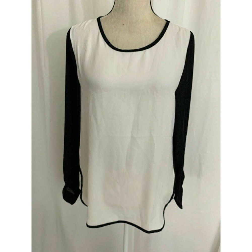 Spense Womens New Black White Scoop Neck Long Sleeve Top Blouse Medium